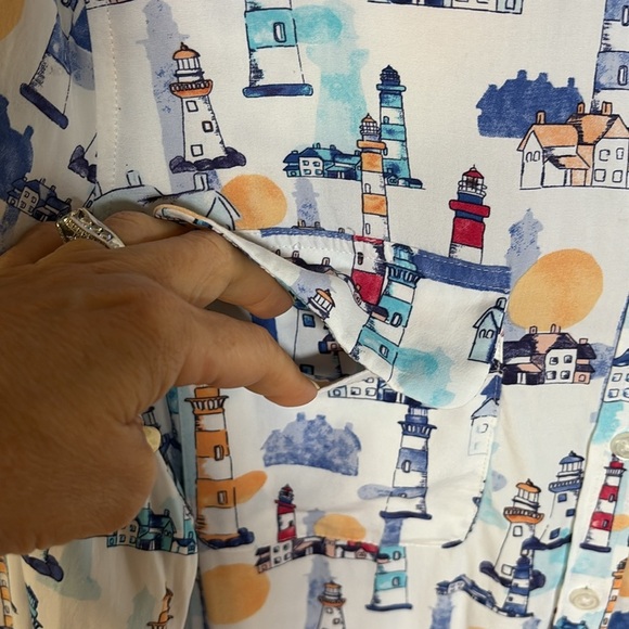 Chico's lighthouse motif button down modal blend shirt long sleeves pockets Lrg - Picture 5 of 14